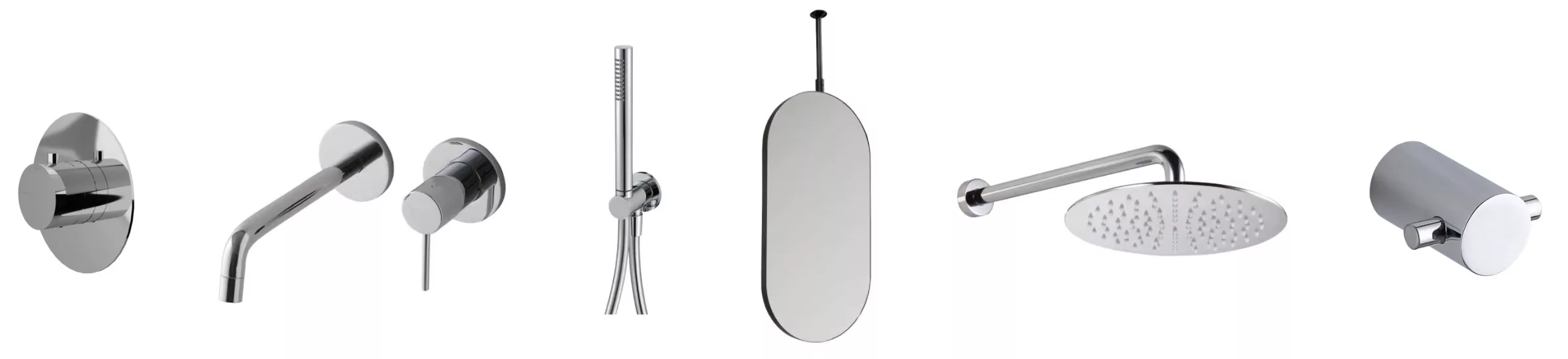 RVS accessoires, douchekop, spiegel en kranen voor de badkamer