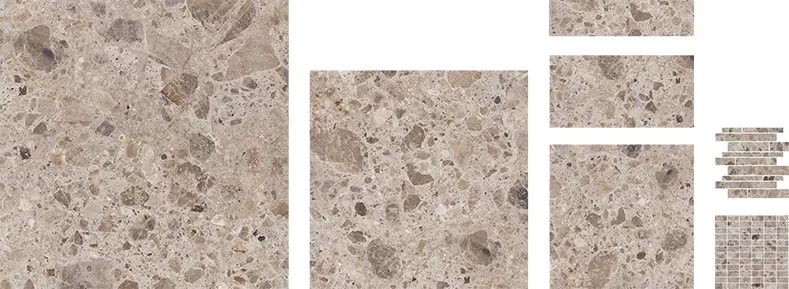 Verschillende formaten tegels in de kleur Composite Sand